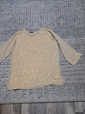 Embroidered Cream Sequin Floral Tunic Blouse